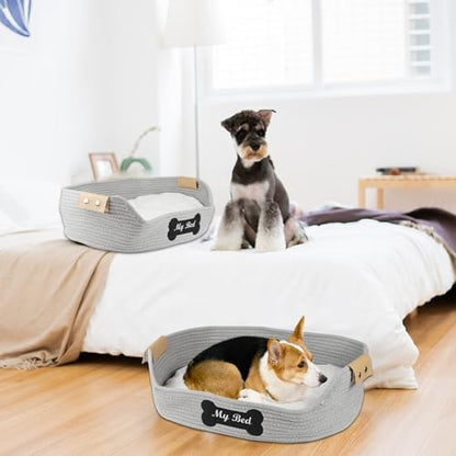 Cat Beds for Indoor Cats, 21.6''X15.7'' Cotton Rope Kitty Nap Bed with Soft Cushion, Handwoven Basket - Scratch Resistant
