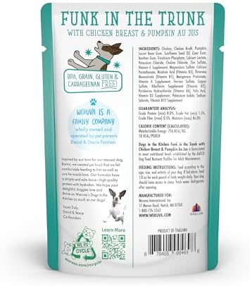 Weruva Dogs in The Kitchen, Funk in The Trunk with Chicken Breast & Pumpkin Au Jus Dog Food, 2.8Oz Pouch (Pack of 12)