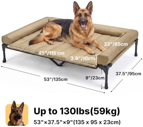 Veehoo Outdoor Elevated Dog Bed with Waterproof Bolster Cushion, Cooling