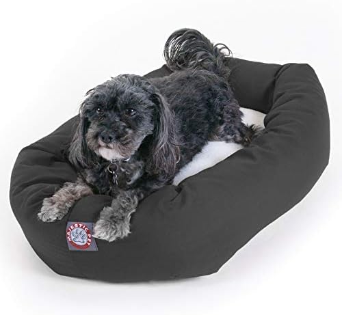 Majestic Pet 24 Inch Poly-Cotton Sherpa Calming Dog Bed - Cozy Soft Round With Spine for Head Support - Washable Fluffy Donut 24x19x7 (Inch) for Small Pets - Gray