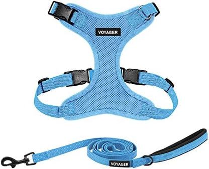 Best Pet Supplies Voyager Step-in Lock Pet Harness w Reflective Pet Leash Combo Set with Neoprene Handle 5ft - Supports Small, Medium and Large Breed Puppies/Cats - Baby Blue, S