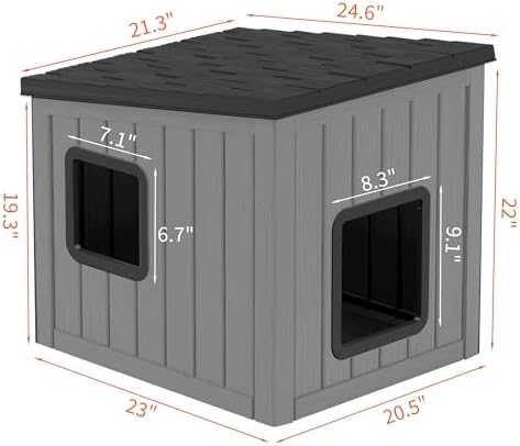 NUNU LAB Cat Litter Box Enclosure, Outdoor Cat House – Weatherproof & UV Resistant PP Material Shelter with Sloped Asphalt Roof, Durable Cat Condo for Garden, Patio, and Backyard (Black, Large)