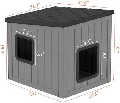 NUNU LAB Cat Litter Box Enclosure, Outdoor Cat House – Weatherproof & UV Resistant PP Material Shelter with Sloped Asphalt Roof, Durable Cat Condo for Garden, Patio, and Backyard (Black, Large)