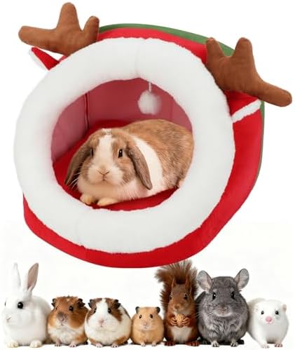 BWOGUE Christmas Guinea Pig Hideout, Washable Rabbit Cave, Winter Bunny Bed