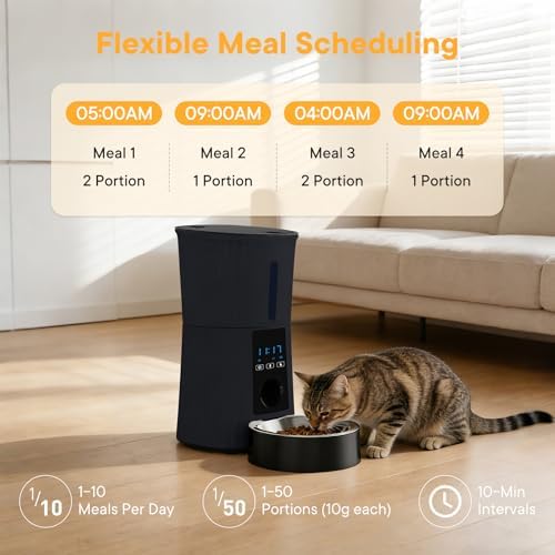NEWBULIG Automatic Cat Feeder with APP 4L Small Dog Food Dispenser, Black
