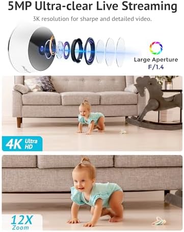 LaView 5MP 3K Cameras for Home Security Indoor,Home Security Camera for Baby/Elder/Pet/Nanny,Baby Cam Starlight Sensor Color Night Vision,US Cloud Service,Compatible with Alexa