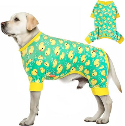 KYEESE Velvet Dog Pajamas for Medium Large Dogs Soft Onesie, Yellow Duck