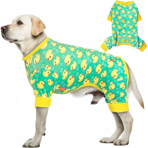 KYEESE Velvet Dog Pajamas for Medium Large Dogs Soft Onesie, Yellow Duck