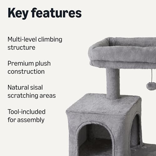 Amazon Basics Indoor Cat & Kittens Multi-Level Climbing Activity Tower with Scratching Posts, FSC Certified, 60.1" (152.7cm) H, Grey