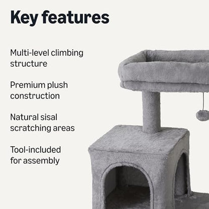 Amazon Basics Indoor Cat & Kittens Multi-Level Climbing Activity Tower with Scratching Posts, FSC Certified, 60.1" (152.7cm) H, Grey