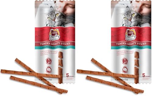 Country Kitchen Salmon & Trout Tender Meaty Sticks Cat Treats, High in Protein, Easy to Break and Chew, 0.88 Oz, 5 Count (Pack of 2)