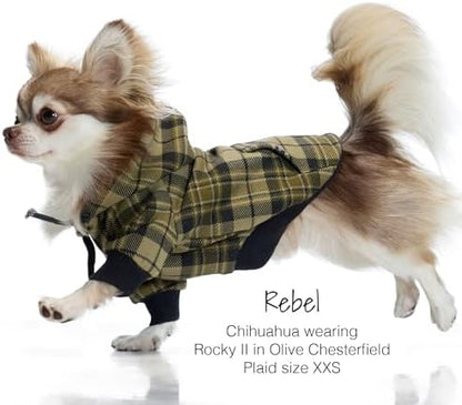 Pet Passion Rocky II Dog Hoodie, Olive Chesterfield Plaid, Small