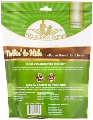 Fieldcrest Farms Nothin to Hide Flip Chips Dog Chews - Natural Rawhide Alternative Treats for Dogs, Collagen Based Snack for Moderate Chewers Up to 35lbs, Chicken Flavor - 2 Packs (16 Chips)