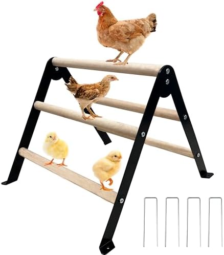 Baby Chick Perch Toys for Coop, Metal Stand with Natural Wooden Roosting Bars,Angle-Adjustable Chicken Coop Toys, Birds Training Platform for Cockatiels, Lovebirds and Parrot,15.7"L x 17.7"W x 13.2"H