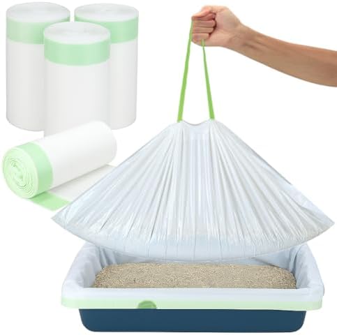 Thickened Extra Large Cat Litter Box Liners 37" x 17", 20 Count Kitty Waste Bags with Drawstring – Heavy Duty Tear-Resistant Waterproof Pre-Separated Cat Litter Pan Liners for Easy Cleanup