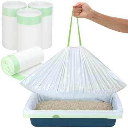 Thickened Extra Large Cat Litter Box Liners 37" x 17", 20 Count Kitty Waste Bags with Drawstring – Heavy Duty Tear-Resistant Waterproof Pre-Separated Cat Litter Pan Liners for Easy Cleanup