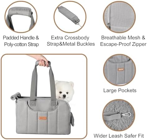 Dog Purse Carrier for Small Dogs Cats Rabbits Up to 12lbs, Lightweight Pet Sling Carriers with Crossbody Strap, Portable Puppy Soft Sided Tote Bag Carrier for Vet,Hiking,Travel Gray