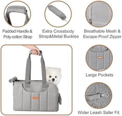 Dog Purse Carrier for Small Dogs Cats Rabbits Up to 12lbs, Lightweight Pet Sling Carriers with Crossbody Strap, Portable Puppy Soft Sided Tote Bag Carrier for Vet,Hiking,Travel Gray