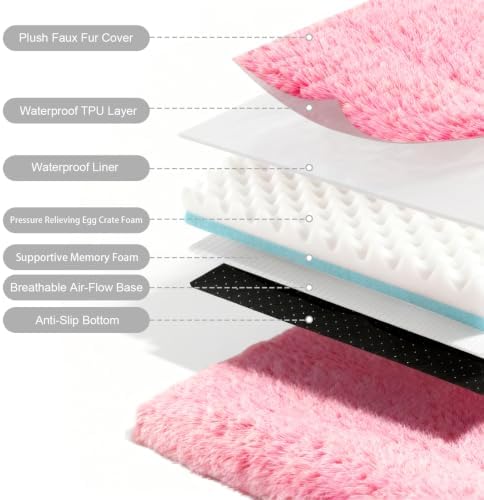 Orthopedic Memory Foam Dog Bed Large Size Crate Pad 41 x 27 Inch Pink