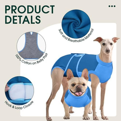 Kuoser Dog Recovery Suit, Female Male Spay Neuter Surgery Suit, Blue, XXL