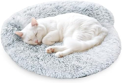 Round Cat Bed Washable, Ultra Soft Couch Bolster, 24 Inch, Grey