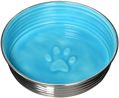 Loving Pets - Le BOL Dog Food Water Bowl Enamel Ceramic Bowl No Tip Stainless Steel Pet Bowl No Skid Spill Proof (Large, Siene Blue)