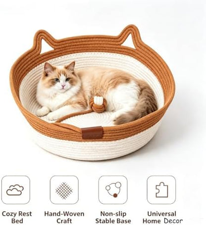 Large Instinct Basket, Stimulicat Handwoven cat Basket Rope Cotton Eliminates Bed Rejection Round Pet Basket, Boho Catbed for Cats Handwoven