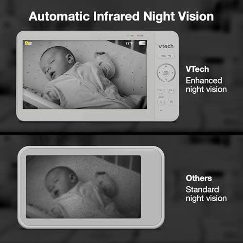 VTech Baby Monitor No WiFi with 7" Screen – 12Hr Battery, 1000ft Range, Night Vision, Two-Way Talk, Temperature Sensor, Lullabies, Sound-Activated Screen | 819 Max