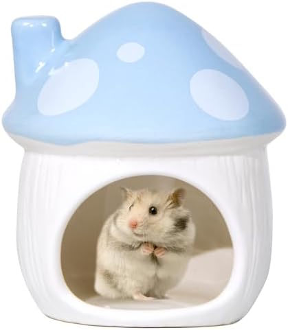 Ceramic Hide Hamster Hideout Small Pets Habitat House Accessories (Blue)
