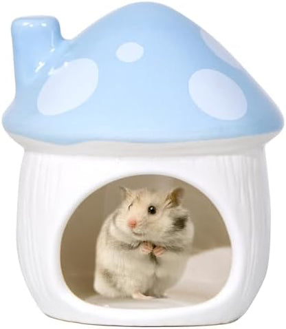 Ceramic Hide Hamster Hideout Small Pets Habitat House Accessories (Blue)