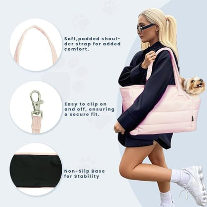 Lightweight Puffy Dog Purse Carrier for Small Dogs, Pink