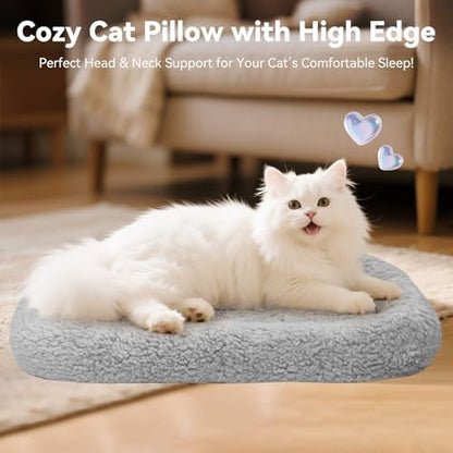 Small Cat Bed, Soft Pet Bed with Surround Pillow, Self-Warming Mat for Indoor Cats Small Dogs Rabbits, Non-Slip Cushion for Crate/Carrier/Window Sill, Washable, 15'' x 10''
