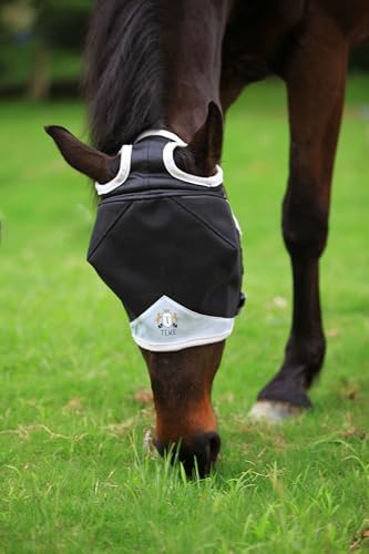 T TEKE Fine Mesh Horse Fly Mask w/No Ears, UV Blocking 3D Eye Visor with Extra Fleece Cushioned Forehead, Protection from Insect Pests