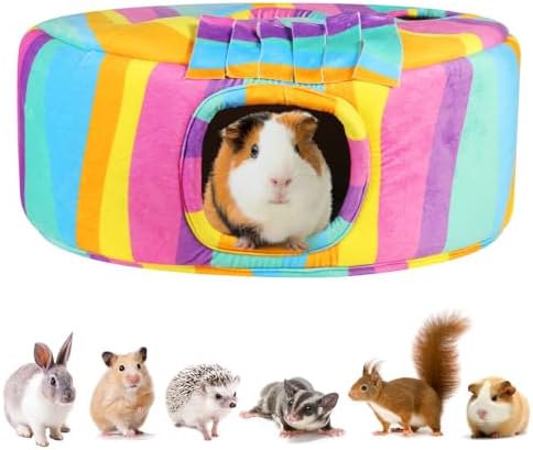 Guinea Pig Hideout & Tunnels Guinea Pig Toys Cozy Guinea Pig House with Door Curtain Soft Guinea Pig Bed for Small Pet/Hamster/Sugar Glider/Chinchilla Playing and Resting (Rainbow)