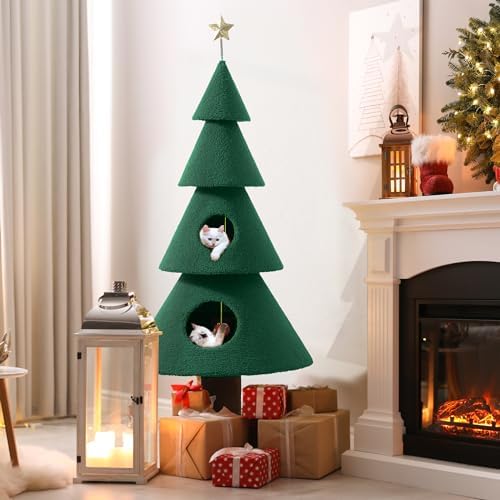 YITAHOME 60 in Christmas Cat Tree with 2 Large Condos