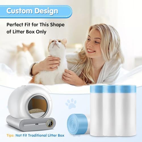 Self Cleaning Cat Litter Box Liner - 60 Counts, Drawstring Cat Litter Waste Container Bags for Self-Cleaning Litter Boxes, Durable, Tear-Resistant, Liquid-Tight