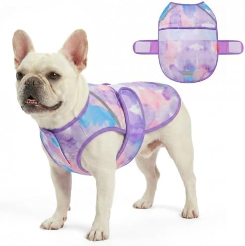 KYEESE Dog Cooling Vest, Lightweight Dog Cooler Jacket, 3D Breathable Mesh Pet Cooling Shirts for Summer with Reflective Stripe, Sun Protection Pet T Shirt for Beach, Hiking, Walking, Purple, XL