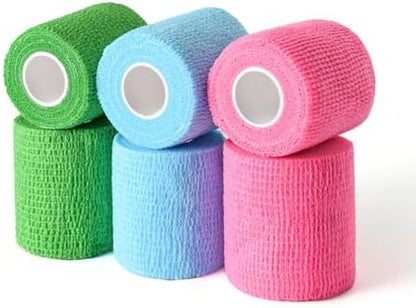 WePet Pet Wrap, Self-Adhesive, Only Sticks to Itself, Non-Woven Tape for Dog Legs, Paws, Wounds, First Aid Cohesive Gauze for Horse, Cat, Bird, Animal, 6 Rolls, 2 Inch, Solid Color B