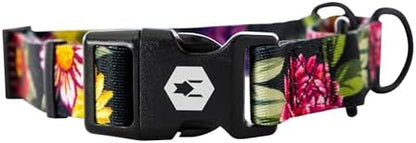 Wolfgang Heavy Duty Martingale Dog Collar with Quick Release Nylon Buckle for Walking & Training, DarkFloral Print, Large
