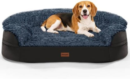 3.7 inch Thickened Orthopedic Dog Beds for Medium Dogs, Supportive Dog Sofa Bed with 28D Egg-Crate Foam, Removable Washable Plush Cover, Waterproof Lining, Half-Round Design for Puppy,Senior Dog