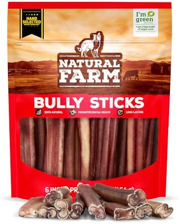 Natural Farm Odor-Free Select Bully Sticks, (6-Inch, 1-Pound), Hand Selected for Consistent Thickness, 100% Beef Pizzle Dog Chews, Fully Digestible, High Protein, Best Dental Treats