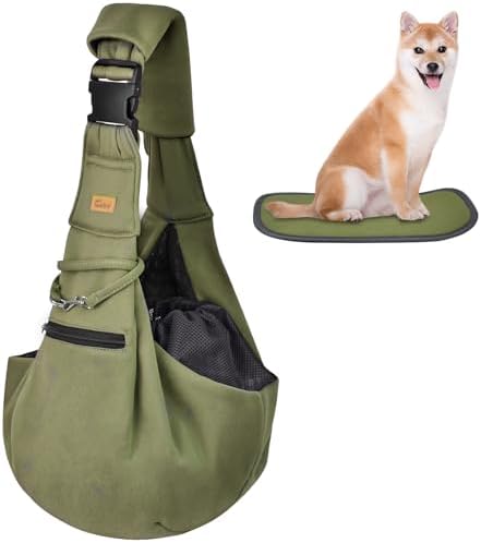 CUBY Adjustable Dog Cat Sling Carrier with Padded Hard Bottom Pet Carrier Sling Soft Carrying Puppy Bag for Small Dogs Cats Outdoor Travel(Green)