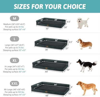 COZY KISS Orthopedic Dog Bed for Extra Large Dogs, L Shaped XXL 48x35 inch