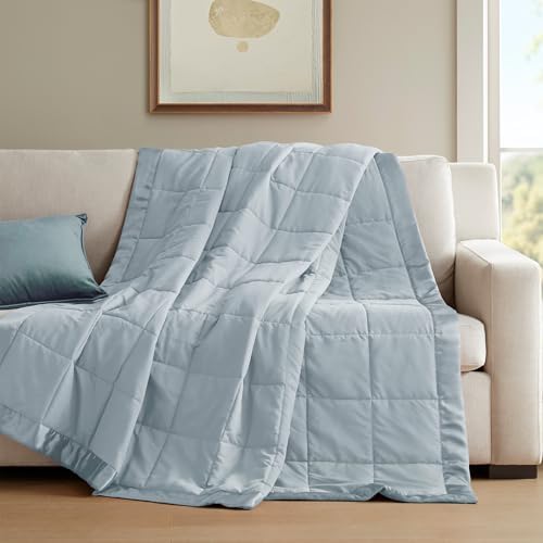 Madison Park Down Alternative King Size Blanket for Bed, Satin Trim, Blue