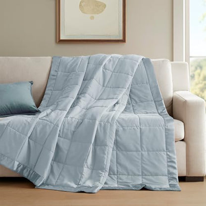 Madison Park Down Alternative Queen Blanket for Bed, Satin Trim, Blue