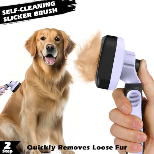 Professional 3PCS Self Cleaning Slicker Brush & Pet Grooming Rake & Flea Comb for Dogs,Cats and Horses | Double-Sided Dematting Comb & Skin Friendly Deshedding Grooming Tool (Light Purple)