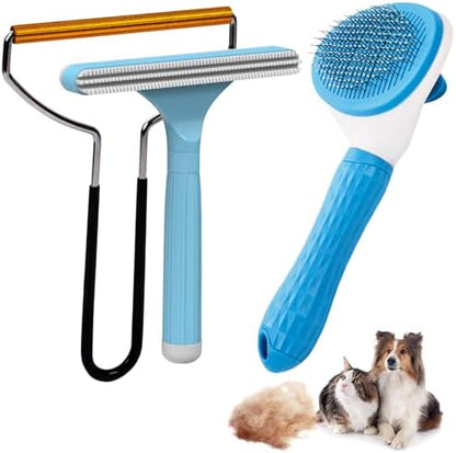 Analan 3 in 1 Pet Grooming & Hair Removal Kit (Sky Blue)