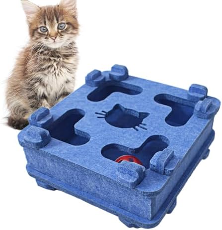 IUHKBH Cat Puzzle Toy, Soft Felt Intelligence Mind Game Track Balls Interactive Kitten Toy Puzzle Box for Indoor Cats, Easy to Assemble [Blue]