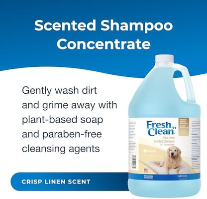 PetAg Fresh ’n Clean Crisp Linen Scented Shampoo (15:1 Concentrate) - 1 Gallon - Soothes Dry, Irritated Skin with Vitamin E & Aloe Vera - Strengthens & Repairs Coats - Gluten Free