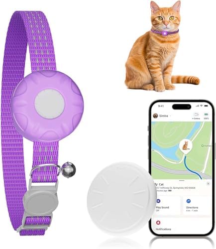 GPS Tracker for Cats, Waterproof GPS Tracker, Compatible with Apple Find My App (Only iOS), No Monthly Fee, Purple